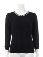 レース袖パール調ビーズニット/パープル