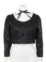 レザーカーディガン付け襟セット/ブラック