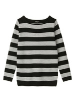 [L]ボートネックボーダーニットプルオーバー/ブラック(319)