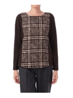 グレンチェック切り替えクルーネックニット/ダークブラウン(043)