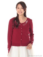 パールビジュー花モチーフカーデ 1/ブルー