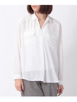 フラップポケット付きスキッパーブラウス/オフホワイト(003)