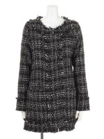 ラメツイードノーカラーロングJK/ブラック