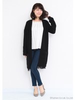 裾チュールロングカーディガン/ブラック