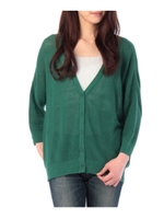 綿麻V開きニットカーディガン/グリーン(022)