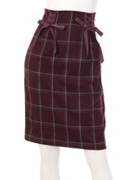 【an another angelus】ダブルレースアップチェックタイトスカート/BORDEAUX