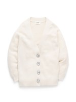 ミドル丈ビジューボタンカーディガン/WHT