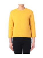 編み地切り替え八分袖ニット/イエロー(032)