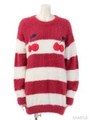 CHERRY BORDER SHAGGY KNIT ONE-PIECE/PINK×OFF WHITE