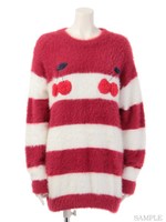 CHERRY BORDER SHAGGY KNIT ONE-PIECE/PINK×OFF WHITE