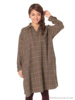 スキッパーチェックワンピース/Brown