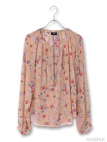 花柄ギャザーブラウス/ブラック