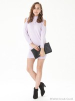 肩あきタートルニットOP/BLK