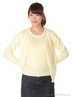 パールボタンカーディガン×半袖トップスアンサンブル/イエロー