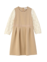 レース切り替えサテンワンピース/ベージュ(052)