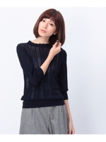 レース編み立ち襟ニットトップス/ネイビー(093)