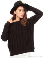 フリンジニットTOPS/ブラック