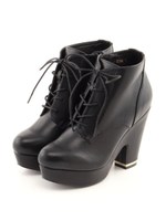 【REZOY】厚底ワンヒールレースアップショートブーツ/ブラック