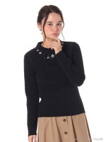 リブハイネックパールフラワープルオーバー/Navy