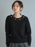 襟ケーブルパールプルオーバー/アイボリー