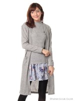 半袖ニット+ロングカーデ2点SET/チャコールグレー