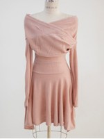 デコルテラップリブワンピース/ピンク