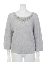 ネックビジュー７分袖プルオーバー/ブラック