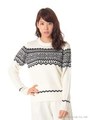 フォークロア柄ニットプルオーバー/Off White