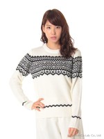 フォークロア柄ニットプルオーバー/Off White