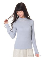 装飾ボトルネックリブニット/ベージュ