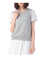 袖レースビジュー裏毛カットソー/グレー(012)