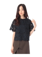 透かしフラワーレースブラウス/ネイビー(193)