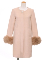 【1stline】飾りボタンノーカラーウールコートCL-1374/ブラック