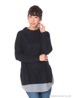 シャツ付きハイネックニットチュニック/Ivory