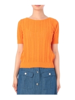 ストライプ編み柄ボートネックニット/ダークオレンジ(068)