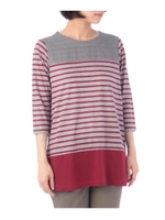 テンセルボーダーレース切替えチュニック/ボルドー(364)