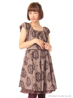 グレンチェックフロッキー柄ワンピース/ブラウン