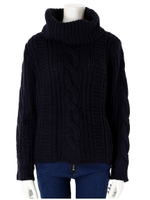 ケーブル編みタートルネックニット/ネイビー