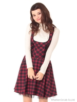 チェック柄ジャンパードレス/レッド