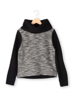 ツイード切り替えタートルネック格子編みニット/オフホワイト(003)