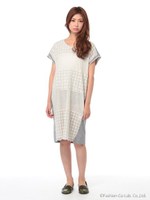 アーガイルレース×テンセル裏毛ワンピース/ベージュ