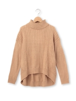 ケーブル編み切り替えタートルネックニット/ブラック(019)