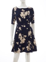 シャドーフラワープリントワンピース/ネイビー
