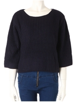 ショート丈シンプルニット/ネイビー