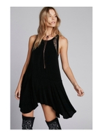 ドット柄×レースワンピース/ブラック(019)