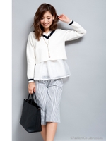 ニット×オーガンジーレイヤードトップス/ネイビー