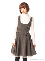 フロントリボンジャンパードレス/カーキ