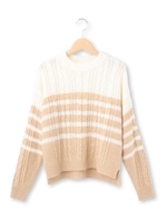 ボーダーケーブルニットプルオーバー/ネイビー(393)