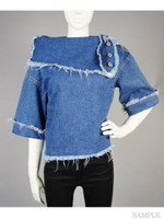 FRINGE DENIM TOPS/ブルー