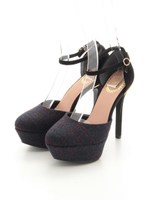 【R&E】【低反発スポンジ入り】美脚セパレートサテンパンプス/ブラックコンビ
